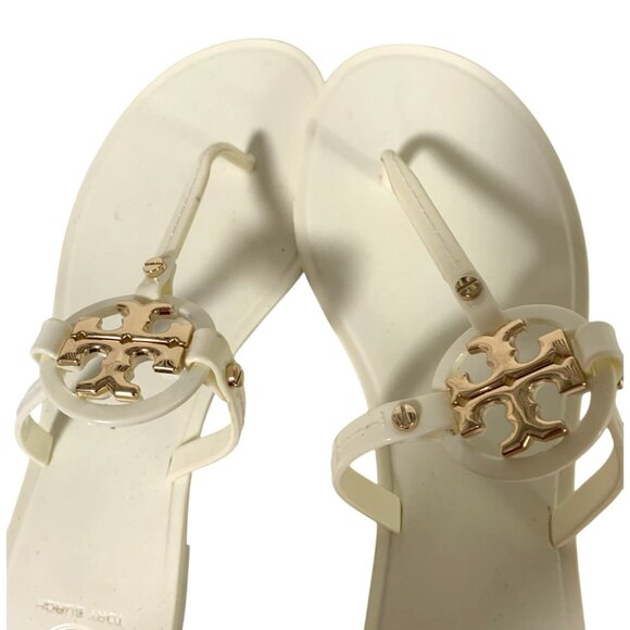 Tory Burch Womens Size 8 Flat Flip Flop Sandals Thongs Plastic 9296 Off WHite 01 - Picture 6 of 6